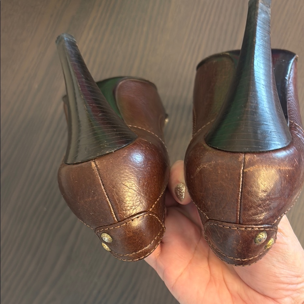 Burberry Brown Leather Studded Penny Loafer Heels - Picture 6 of 9